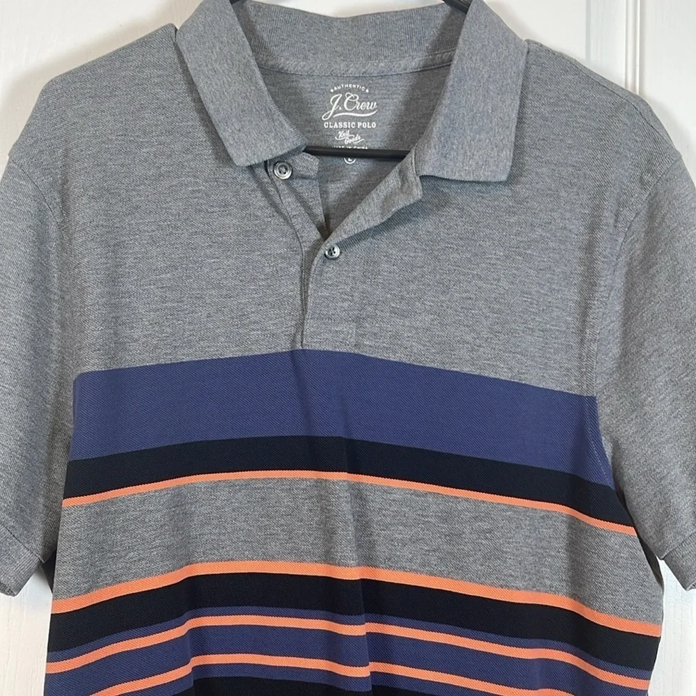 J Crew Gray Stripe Classic Polo Knit Goods Pullover Shirt Size Large EUC #6771